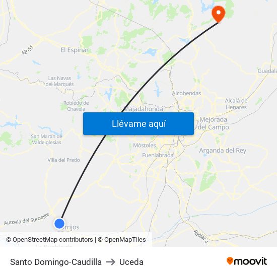 Santo Domingo-Caudilla to Uceda map