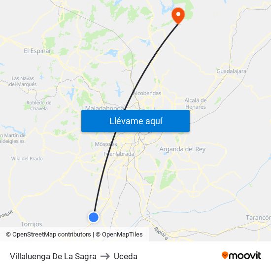 Villaluenga De La Sagra to Uceda map