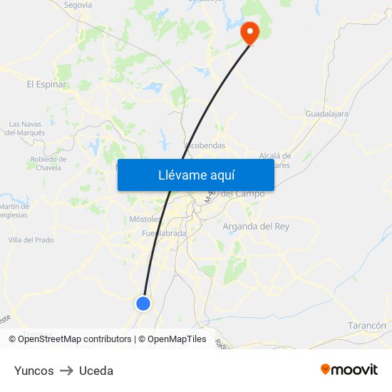 Yuncos to Uceda map