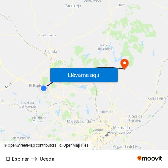 El Espinar to Uceda map