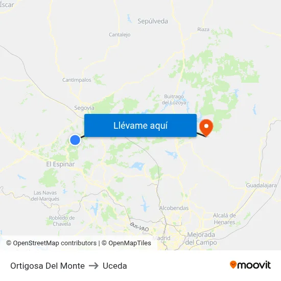 Ortigosa Del Monte to Uceda map