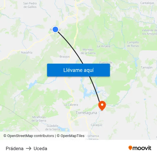 Prádena to Uceda map