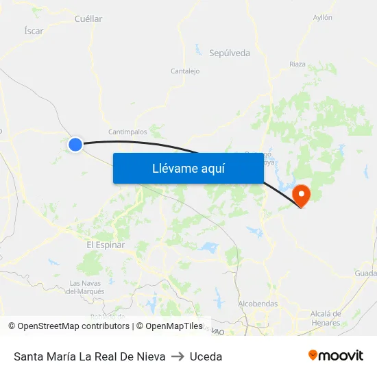 Santa María La Real De Nieva to Uceda map