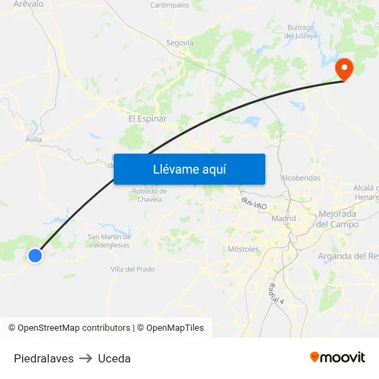Piedralaves to Uceda map