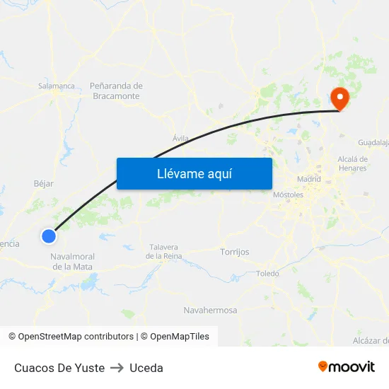 Cuacos De Yuste to Uceda map
