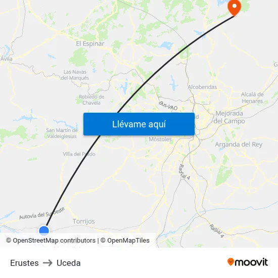 Erustes to Uceda map