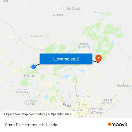 Otero De Herreros to Uceda map