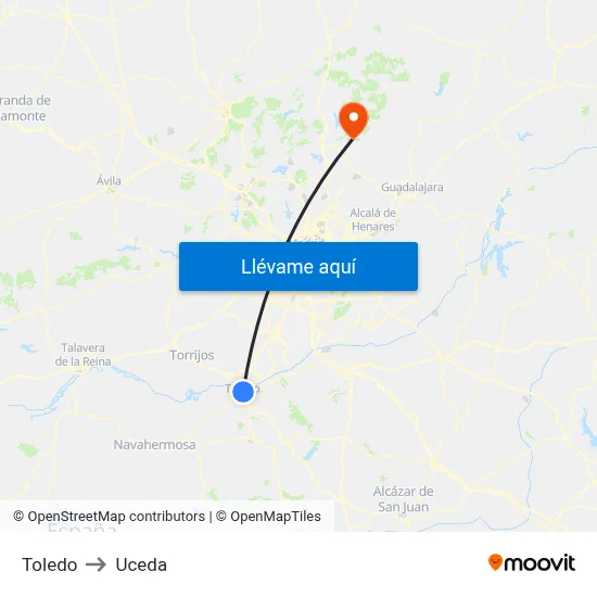 Toledo to Uceda map