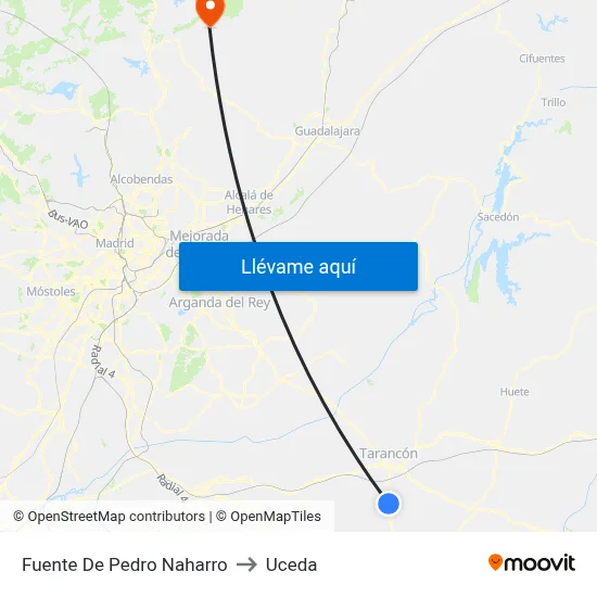 Fuente De Pedro Naharro to Uceda map