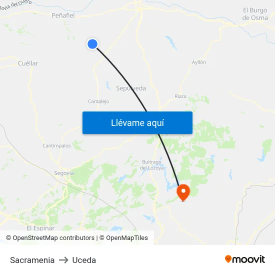 Sacramenia to Uceda map