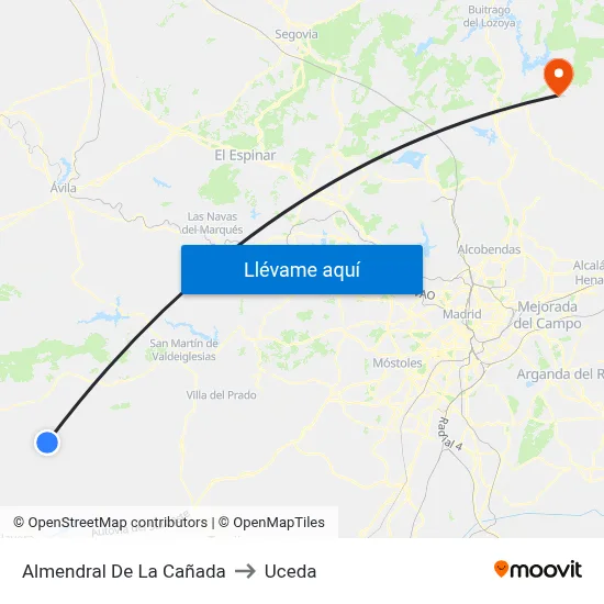 Almendral De La Cañada to Uceda map