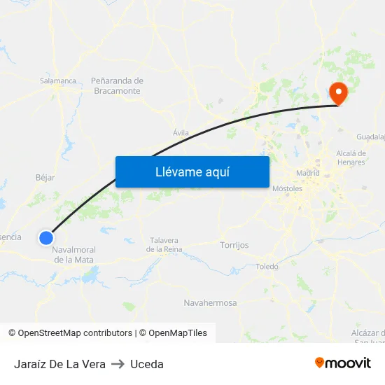 Jaraíz De La Vera to Uceda map