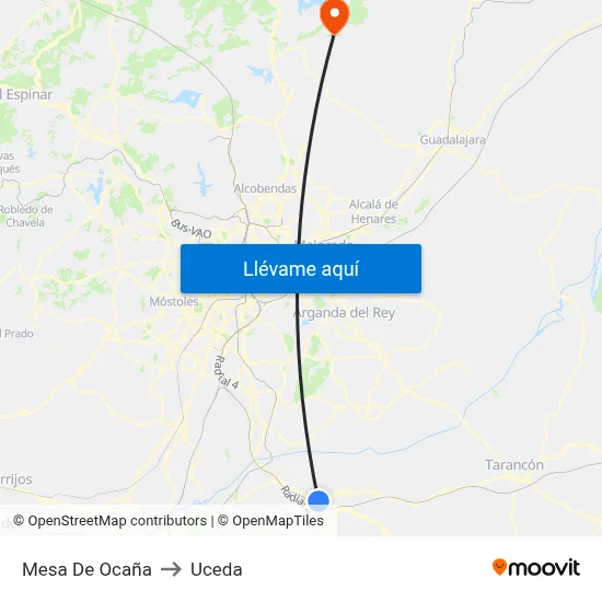 Mesa De Ocaña to Uceda map