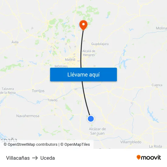 Villacañas to Uceda map