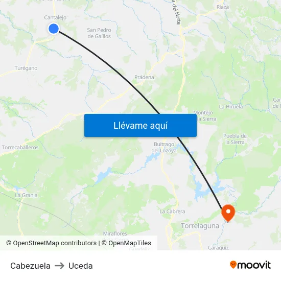 Cabezuela to Uceda map