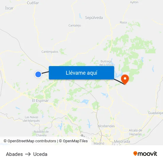 Abades to Uceda map