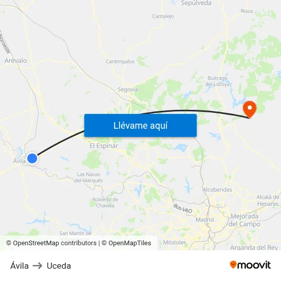 Ávila to Uceda map