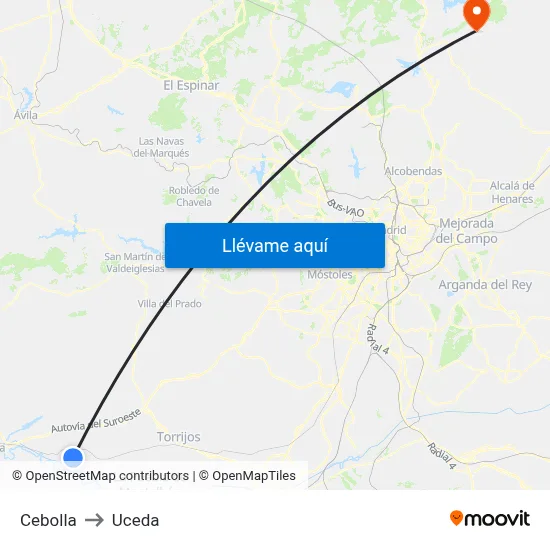 Cebolla to Uceda map