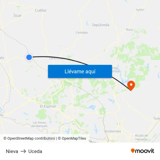 Nieva to Uceda map