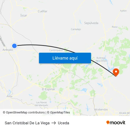 San Cristóbal De La Vega to Uceda map