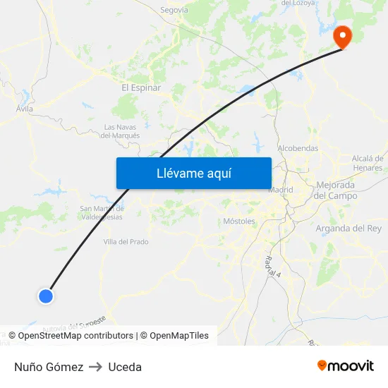 Nuño Gómez to Uceda map