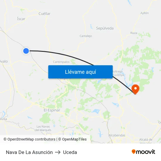 Nava De La Asunción to Uceda map