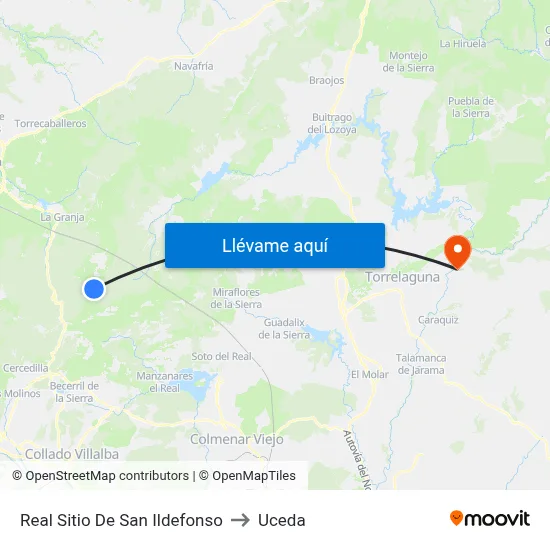Real Sitio De San Ildefonso to Uceda map