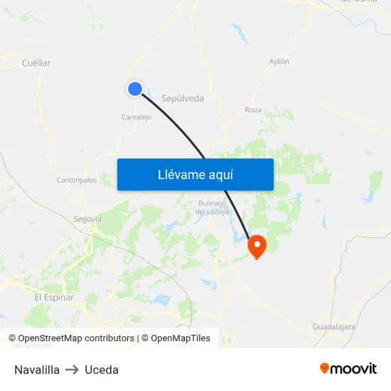 Navalilla to Uceda map