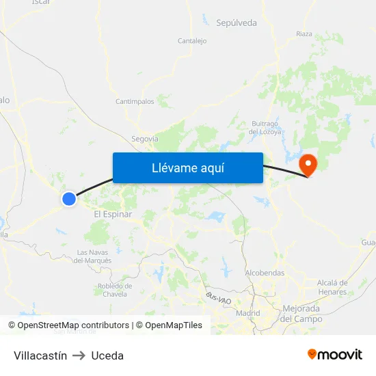 Villacastín to Uceda map