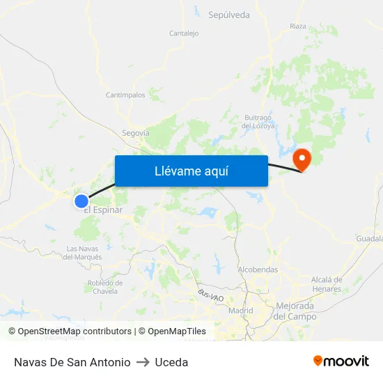 Navas De San Antonio to Uceda map