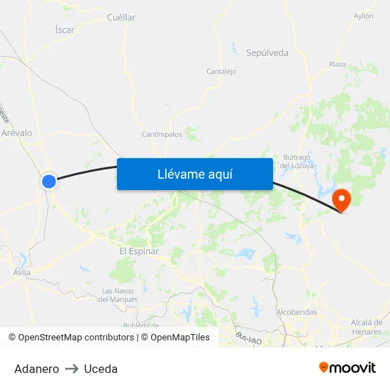 Adanero to Uceda map