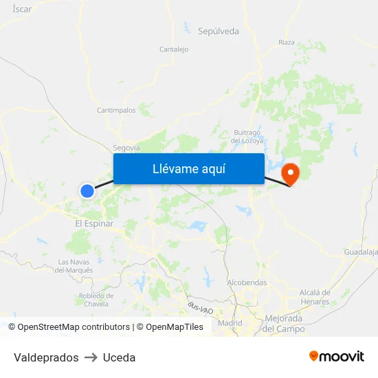 Valdeprados to Uceda map