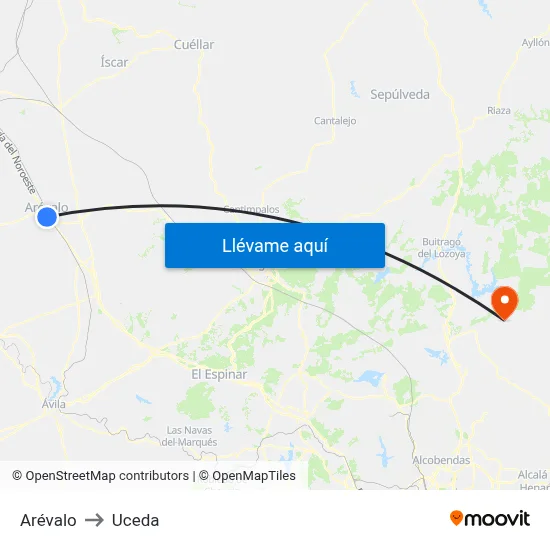 Arévalo to Uceda map