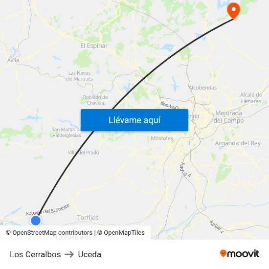 Los Cerralbos to Uceda map