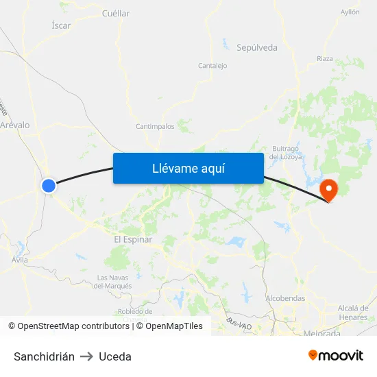 Sanchidrián to Uceda map