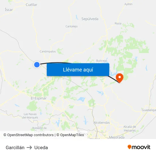 Garcillán to Uceda map