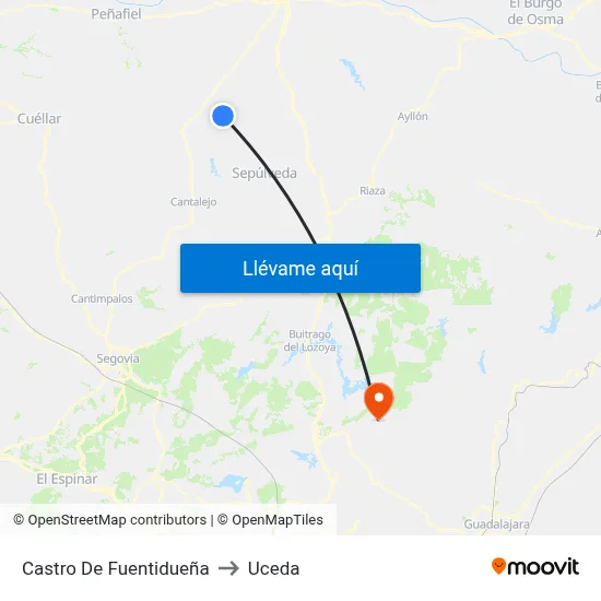 Castro De Fuentidueña to Uceda map