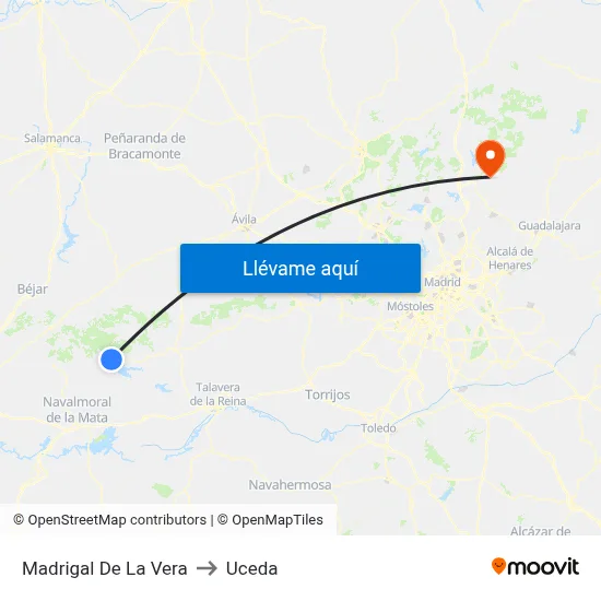 Madrigal De La Vera to Uceda map