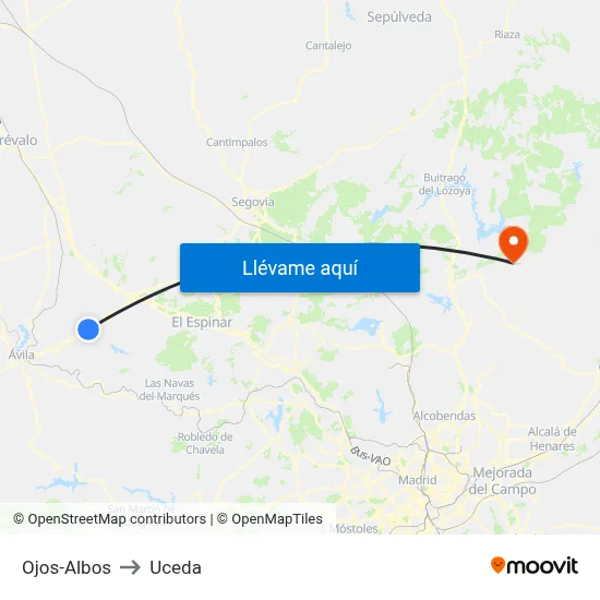 Ojos-Albos to Uceda map