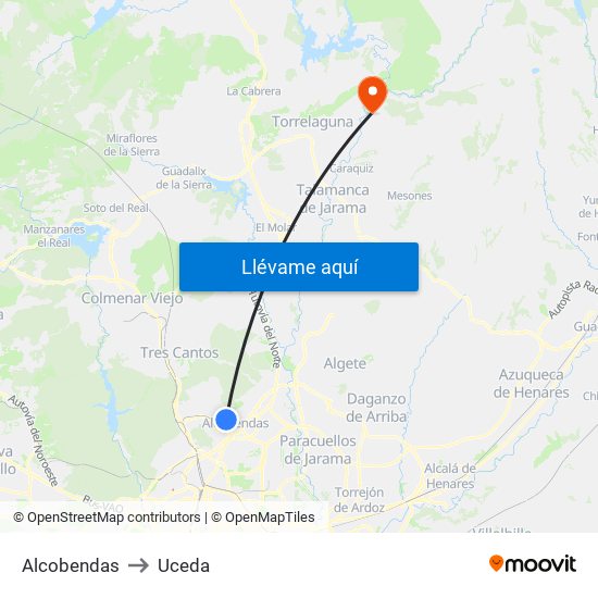 Alcobendas to Uceda map