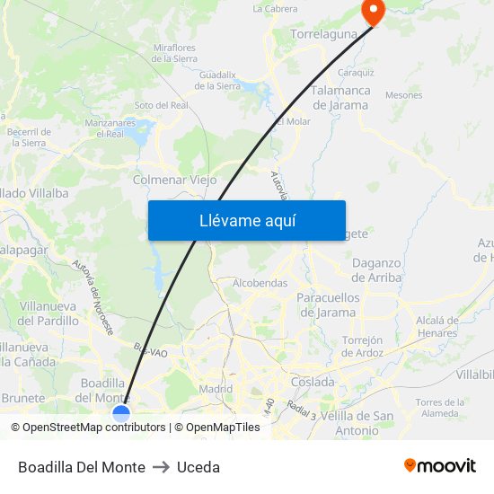 Boadilla Del Monte to Uceda map