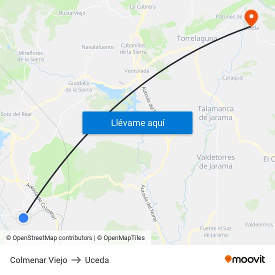 Colmenar Viejo to Uceda map