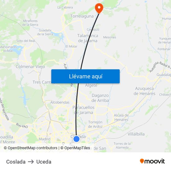 Coslada to Uceda map