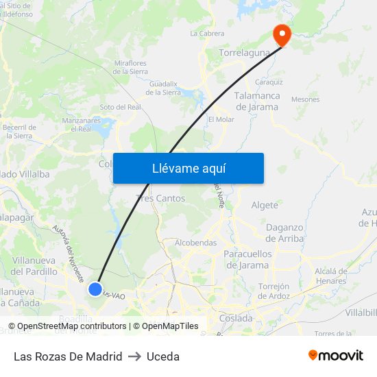 Las Rozas De Madrid to Uceda map