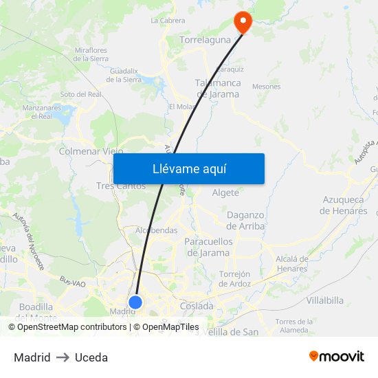 Madrid to Uceda map