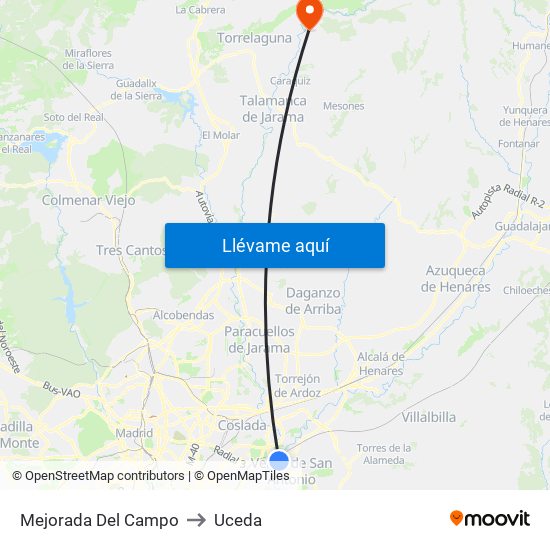 Mejorada Del Campo to Uceda map