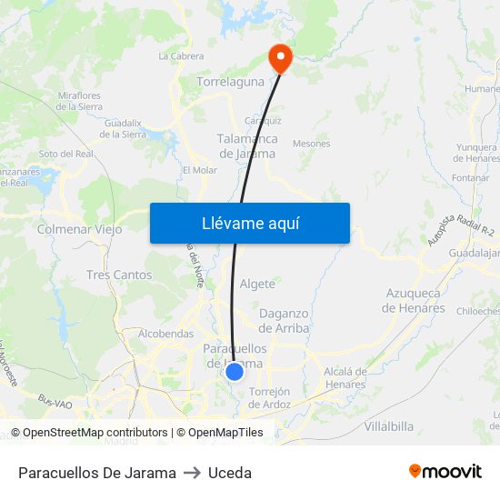 Paracuellos De Jarama to Uceda map