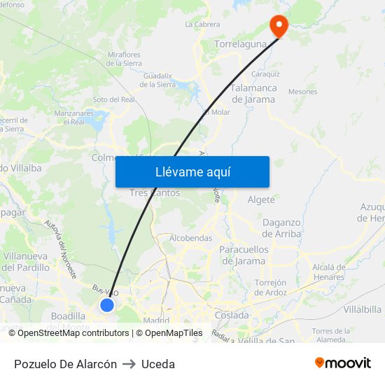 Pozuelo De Alarcón to Uceda map
