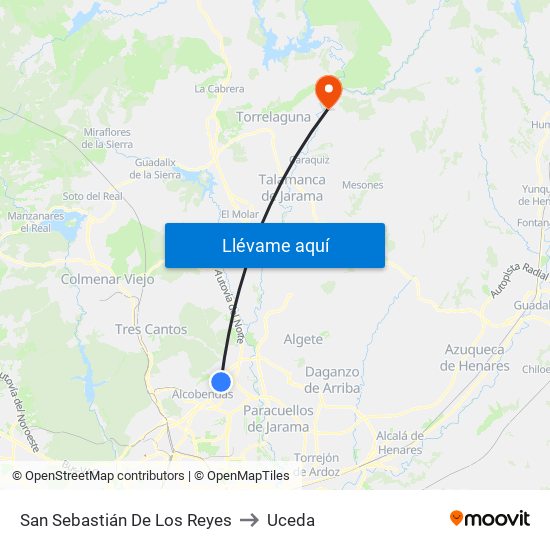 San Sebastián De Los Reyes to Uceda map