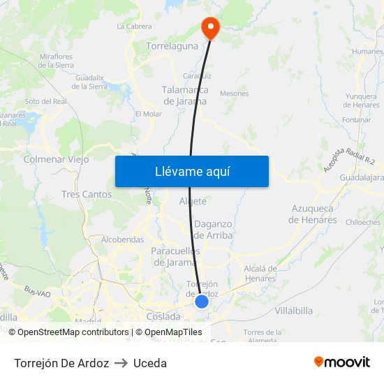 Torrejón De Ardoz to Uceda map
